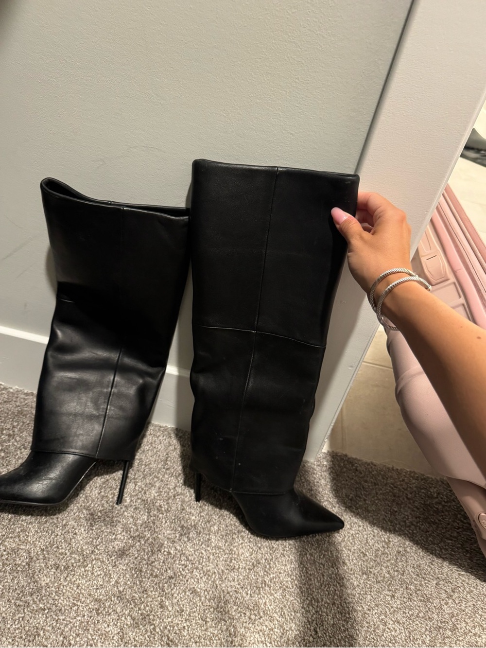 Steve Madden Black Knee-High Pointed-Toe Stiletto Boots